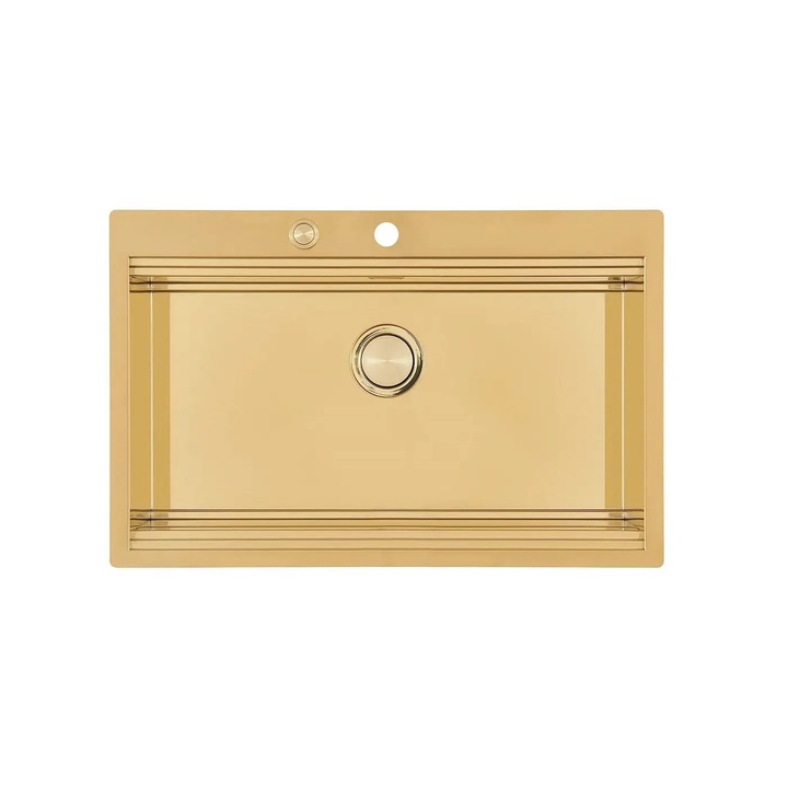 Chiuveta de bucatarie Foster, Milanello, 80 x 52 cm, otel inoxidabil, finisaj PVD, auriu, 3 nivele