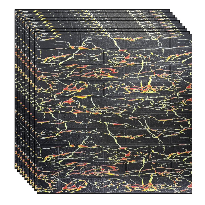 Комплект от 10 x 3D тапета NEXTLY, самозалепващи, за стена или таван, водоустойчиви, регулируеми, силно лепило, лесни за монтаж, площ на покритие 5.3 кв.м, 70x77 см, черен многоцветен, код J7446-11