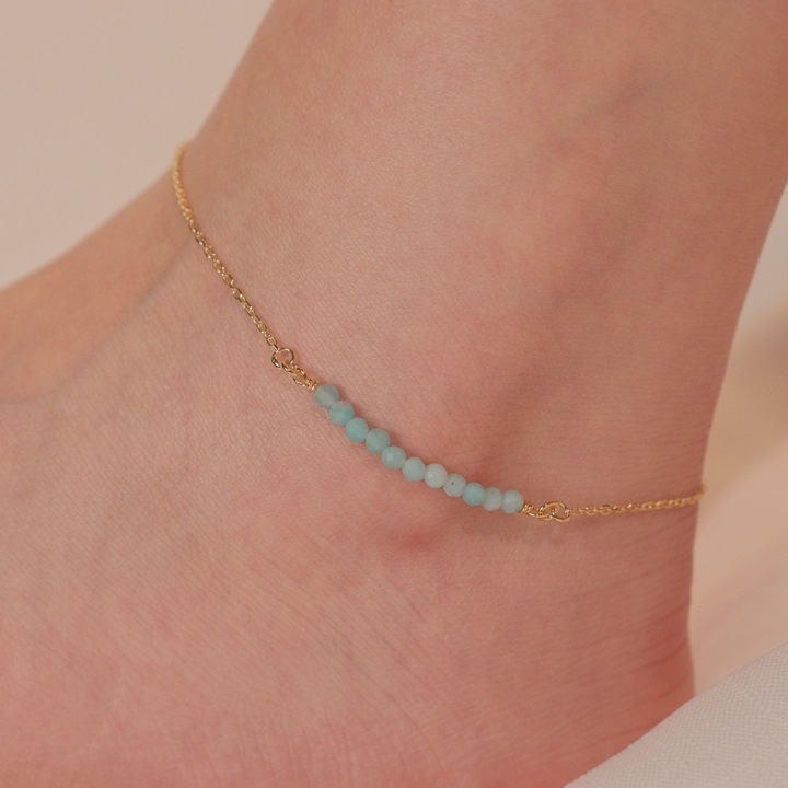 Bratara de picior din argint placat cu aur, pietre semipretioase amazonit