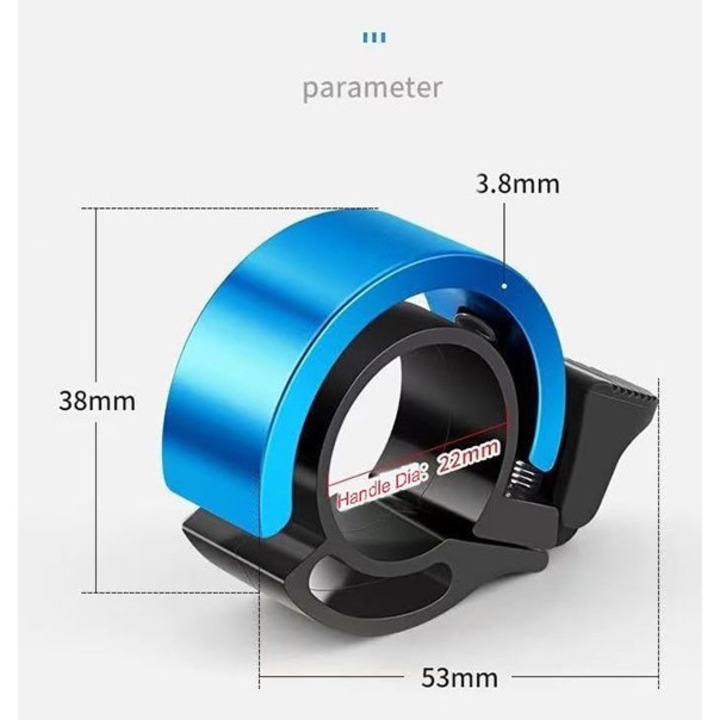 Mechanikus kerékpár csengő, 90db, felnőtt és gyermek kerékpárokhoz, 2.2cm, alumínium és műanyag, 21g