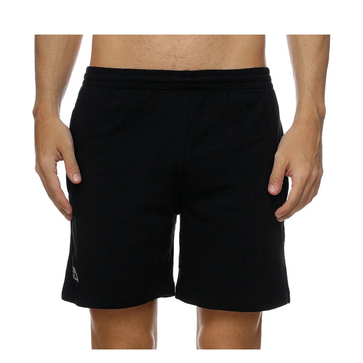 Pantaloni scurti cu talie elastica si snur din 100% bumbac cu logo brodat, Kappa, Logo Cabas, Negru