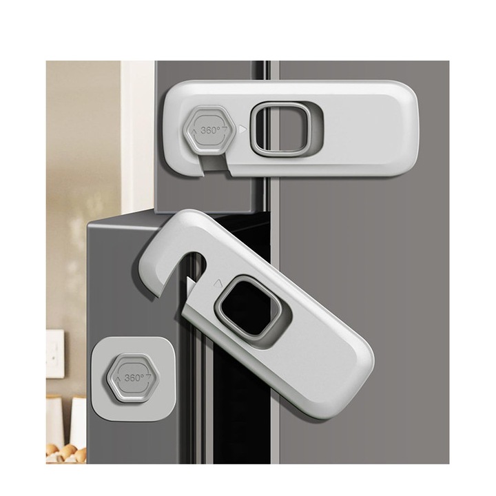 Set 2 Usi de Siguranta pentru Frigider, Protectie pentru Copii, Plastic, Gri, 10x4cm