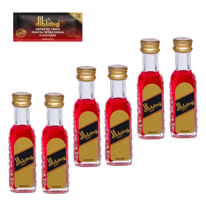 Set 6 sticle afrodisiac concentrat, DIBLONG SHOT, pentru barbati, poate ajuta la stimulare sexuala, potenta, erectie, ejaculare precoce, 6 buc x 30 ml + Servetel DIBLONG DELAY TOWEL