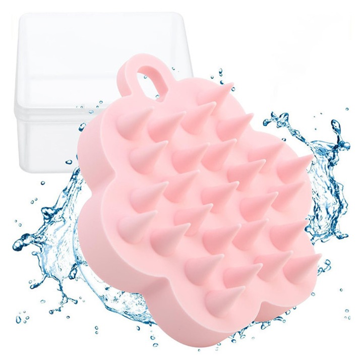 Четка за масаж на скалпа, масажна вендуза, розова, за мокра и суха коса