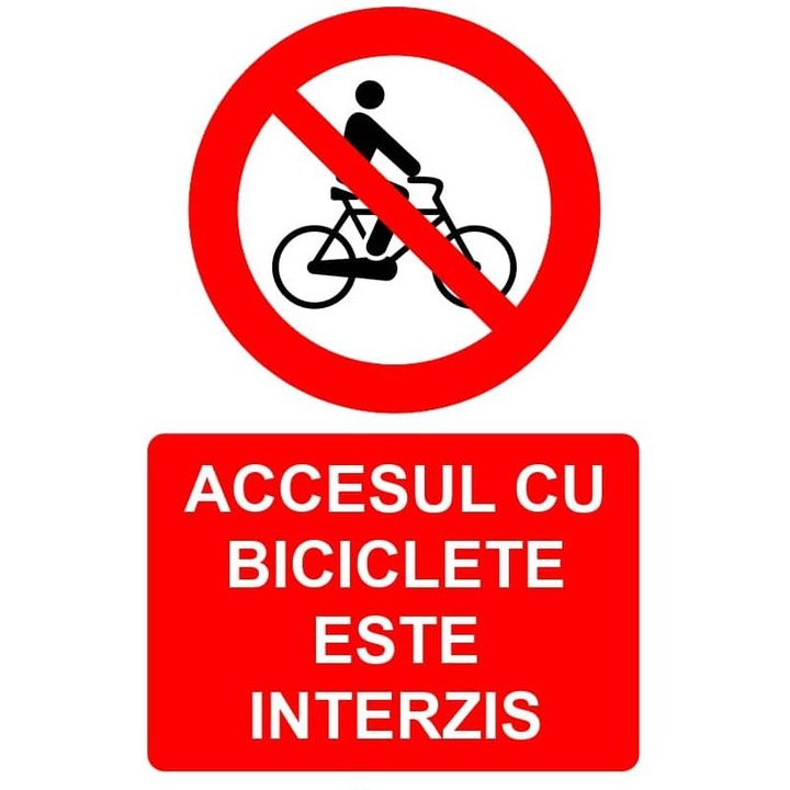 Indicator Accesul cu biciclete este interzis indicator de interzicere, Sticker autocolant, Cri-Flo, Dimensiune A5 21x15 cm