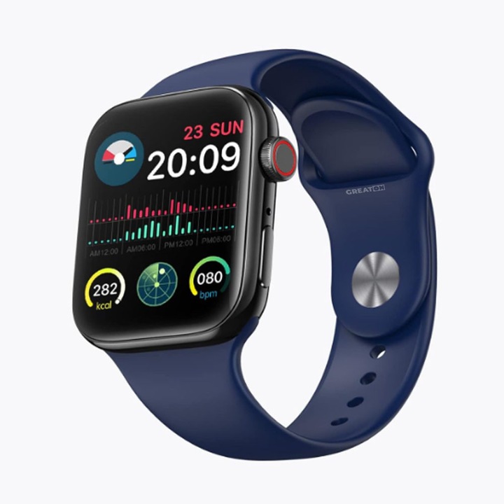 GREATON okosóra, Android és iOS csatlakozás, állítható szilikon szíj, 280 mAh akkumulátor, Bluetooth 5.2, alvásfigyelés, ülő tevékenység, vér oxigénszintje, pulzus, lépésszámláló, érintőkijelző, kék