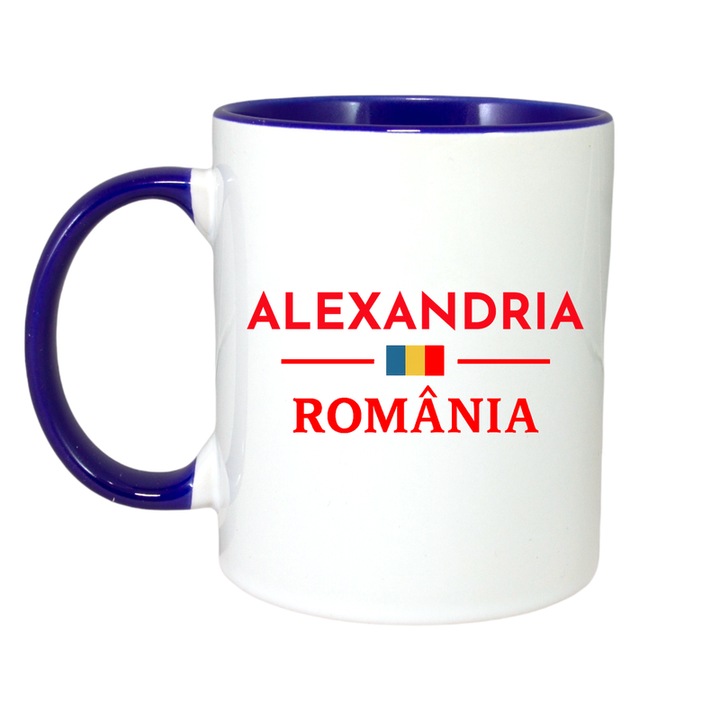 Cana Romania Oras ALEXANDRIA, Ceramica, Cri-flo, Culoare Maner si interior Albastru