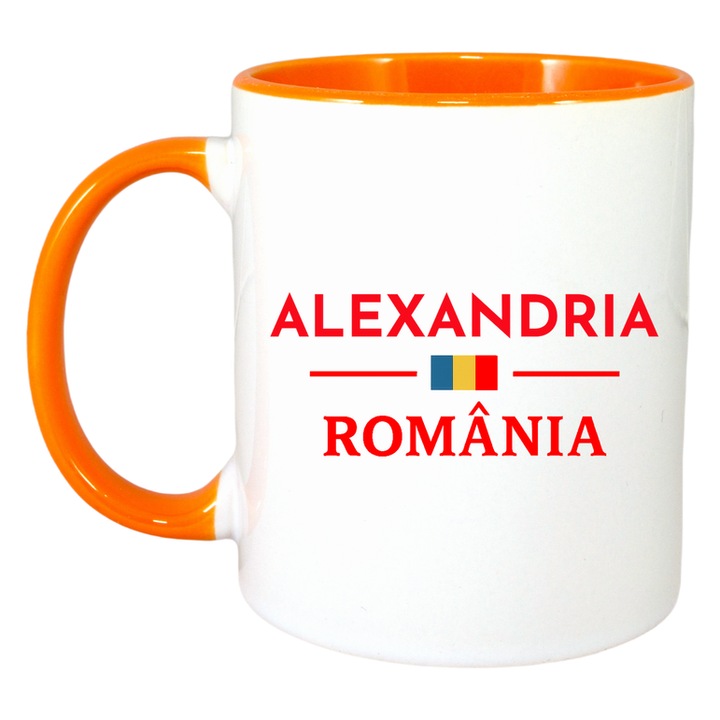Cana Romania Oras ALEXANDRIA, Ceramica, Cri-flo, Culoare Maner si interior Portocaliu