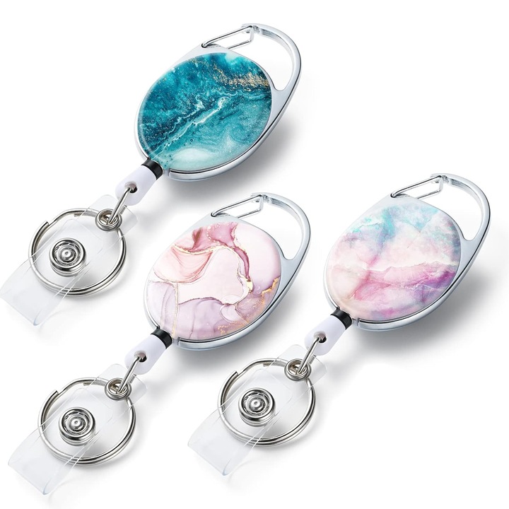 Set 3 Snururi Ecuson Retractabile, TREXORA, Design Imprimat pe Ambele Parti, Culoare Multicolor, Lungime 62cm