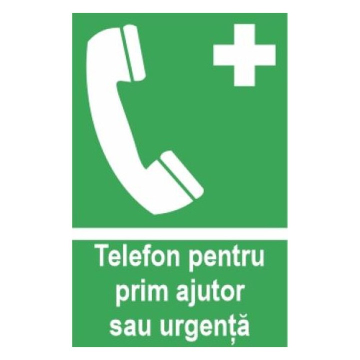 Indicator protectia muncii telefon prim ajutor urgenta, Sticker autocolant, Cri-Flo, Dimensiune A5 21x15 cm