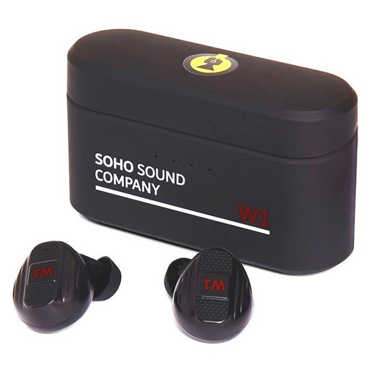SOHO W1BK vezeték nélküli fejhallgató, fülbe helyezhető, powerbank, fekete
