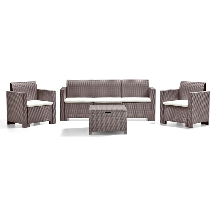 Set Mobilier gradina, Bica, 1x Masa 60x54x41 cm, 2x Scaune 75x57,5x79 cm, 1x Canapea 188x57.5x79 cm, Gri deschis