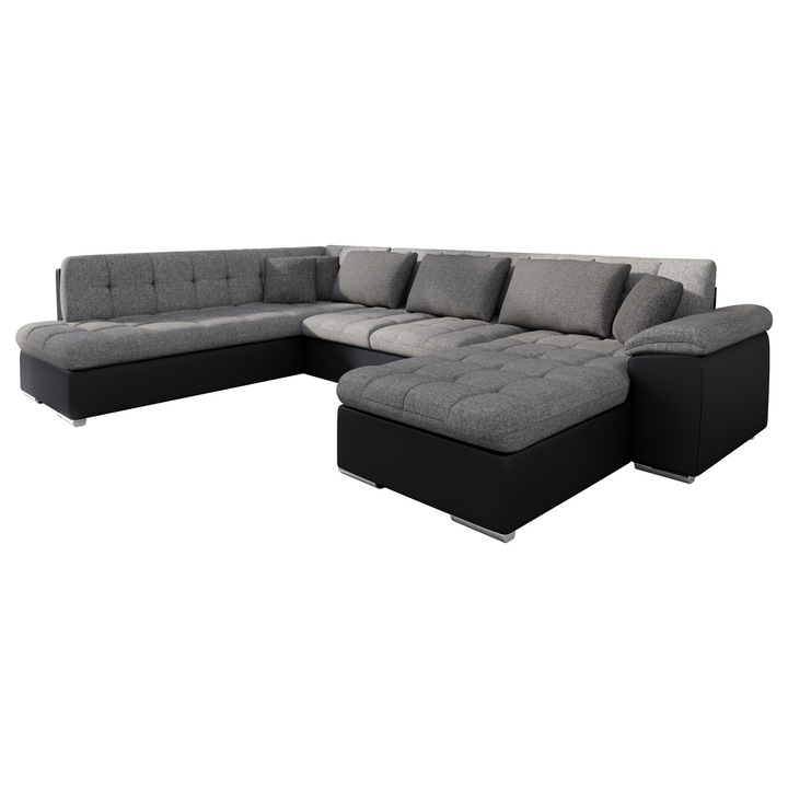 Coltar rabatabil Tony SALE Dreapta, MIRJAN 24, negru piele ecologica + gri, 205x348x76 cm