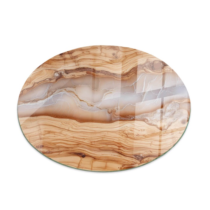 Blat Masa Din Sticla Securizata, Coloray, Model Natural Din Lemn Si Rasina, Bej, ∅ 50 cm, Rotund, Colturi Rotunjite, 010010820100000282236