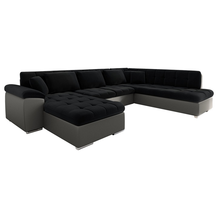 Coltar rabatabil Tony Bis cu lada Stanga, MIRJAN 24, gri + negru, 76x205x348 cm