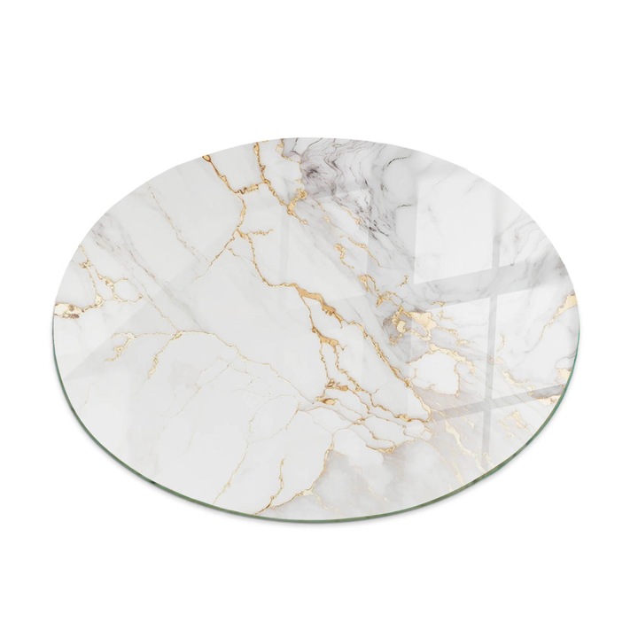 Blat sticla masa, Wallfluent, Stil marmura cu vene, Alb, fi70 cm, 010010820120000268047