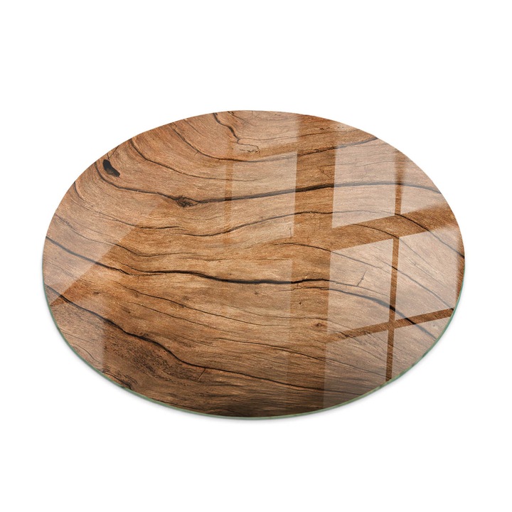 Blat Birou Din Sticla Securizata, Coloray, Structura Din Lemn A Naturii, Maro, ∅ 50 cm, Rotund, Design Modern, 010010820100000027322