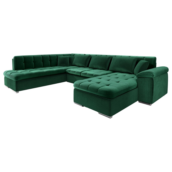 Coltar rabatabil Tony Bis cu lada Premium Dreapta, MIRJAN 24, verde, 205x348x76 cm
