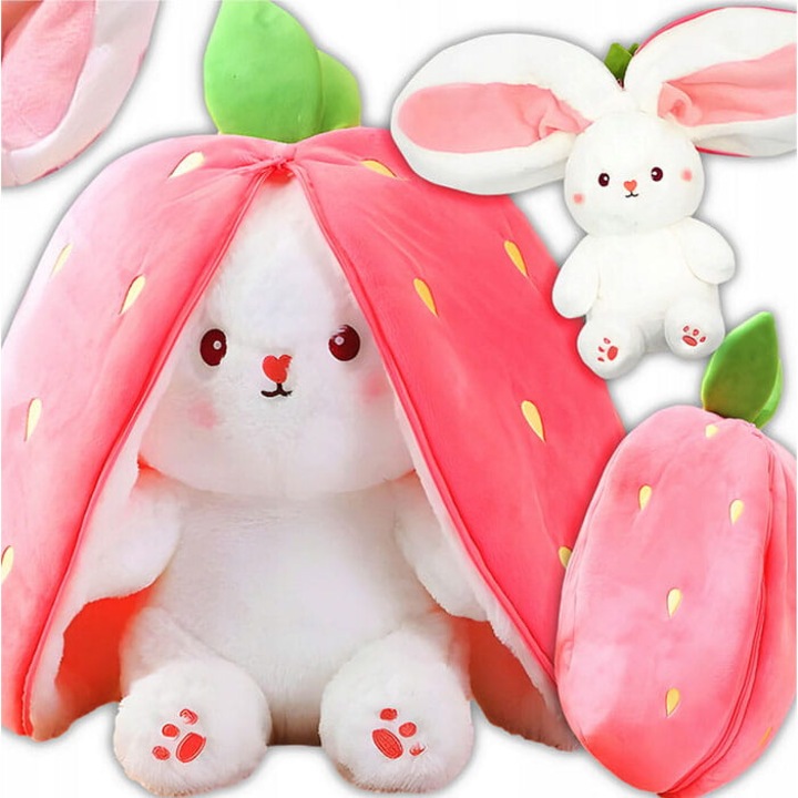 Jucarie de plus, Polanet, iepure capsuna, 3 in 1, multicolor, 30cm