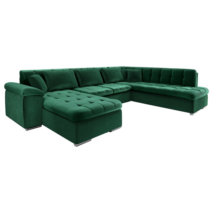 Coltar rabatabil Tony Bis cu lada Premium Stanga, MIRJAN 24, verde, 205x348x76 cm