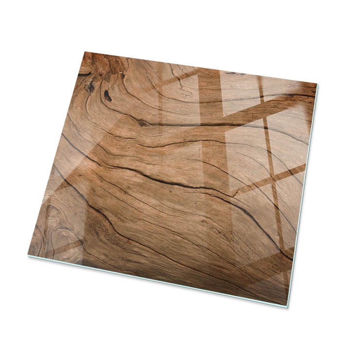 Blat Birou Din Sticla Securizata, Coloray, Structura Din Lemn A Naturii, Maro, 50 x 50 cm, Patrat, Design Modern, 010010820010000027322