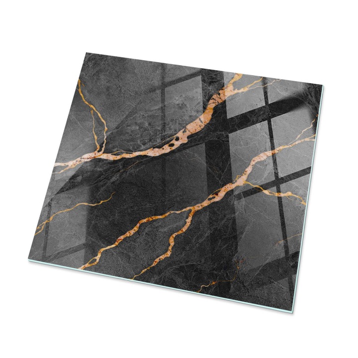 Blat sticla masa, Wallfluent, Vene de marmura in design, Negru, 60x60 cm, 010010820020000282599