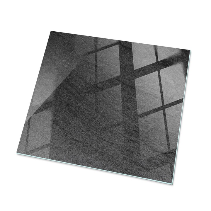 Blat Birou Din Sticla Securizata, Coloray, Model De Piatra Naturala, Negru, 50 x 50 cm, Patrat, Design Modern, 010010820010000050672