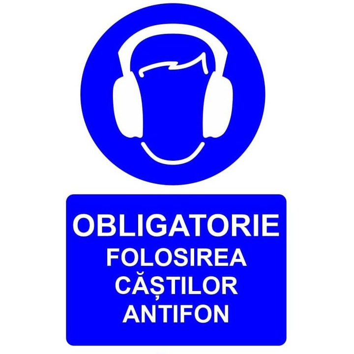 Indicator Obligatorie folosirea castilor antifon indicator de obligativitate, Sticker autocolant, Cri-Flo, Dimensiune A4 21x30 cm
