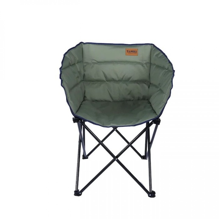 Scaun de camping pliabil TAMBU ASANA, semirotund, verde masliniu, 51x51x87 cm, 120 kg, cu husa, PFC Free