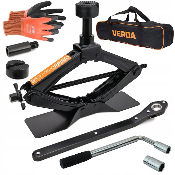 Cric trapezoidal 2t pentru ridicarea masinii cu cheie pentru roti si husa manusi prelungitor SN4570