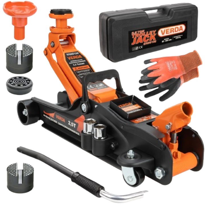 Cric hidraulic cu profil redus de 2,5 T, tip FROG. Interval de lucru de la 85 la 365 mm SN88108