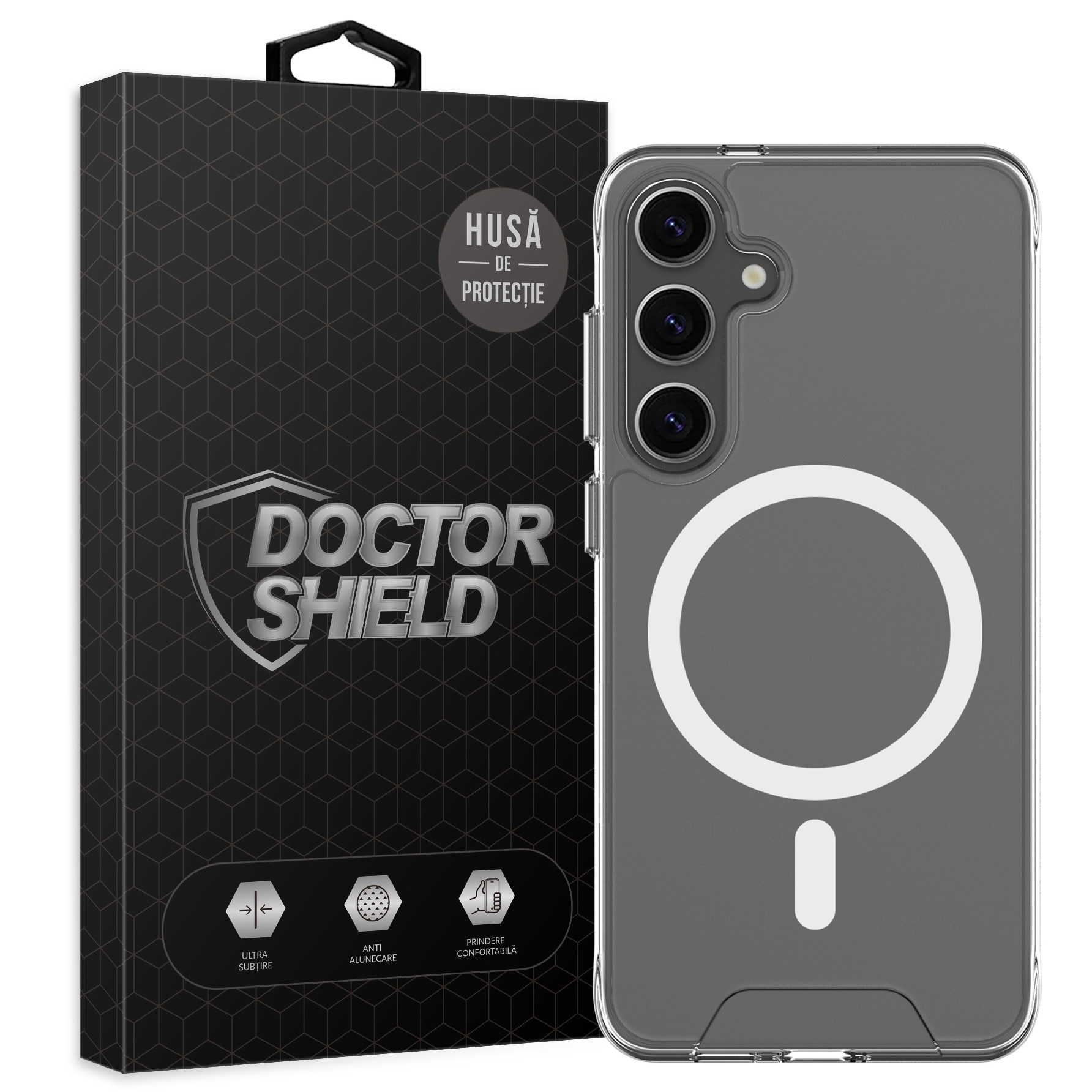 Husa de Protectie, Compatibila Samsung Galaxy S25 Plus, Doctor Shield Fantom, MagSafe - Transparent
