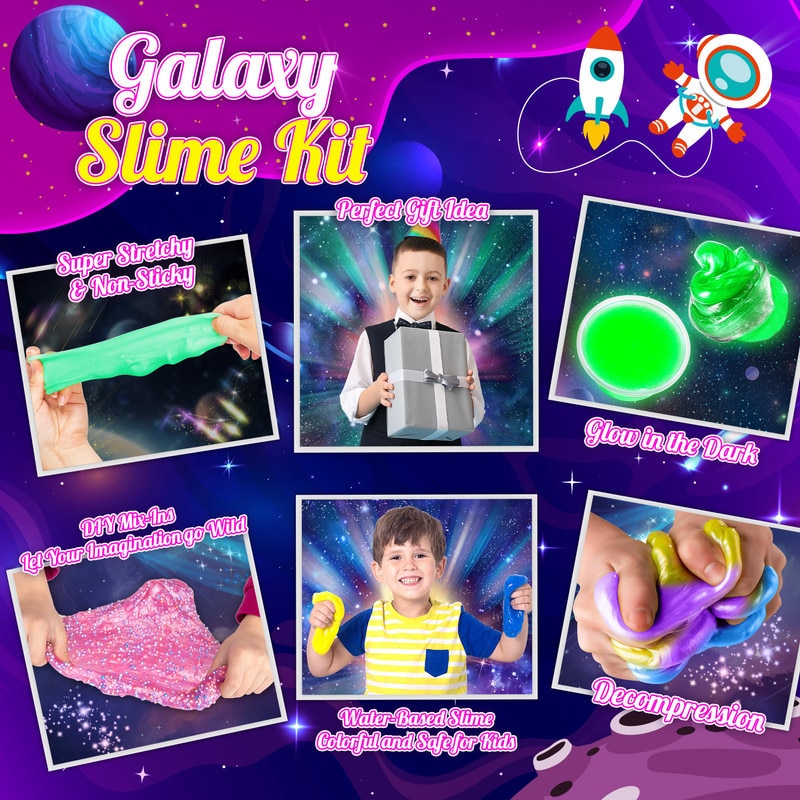 Set DIY Galaxy Slime, 57 piese, culori multiple, pentru copii 6-12