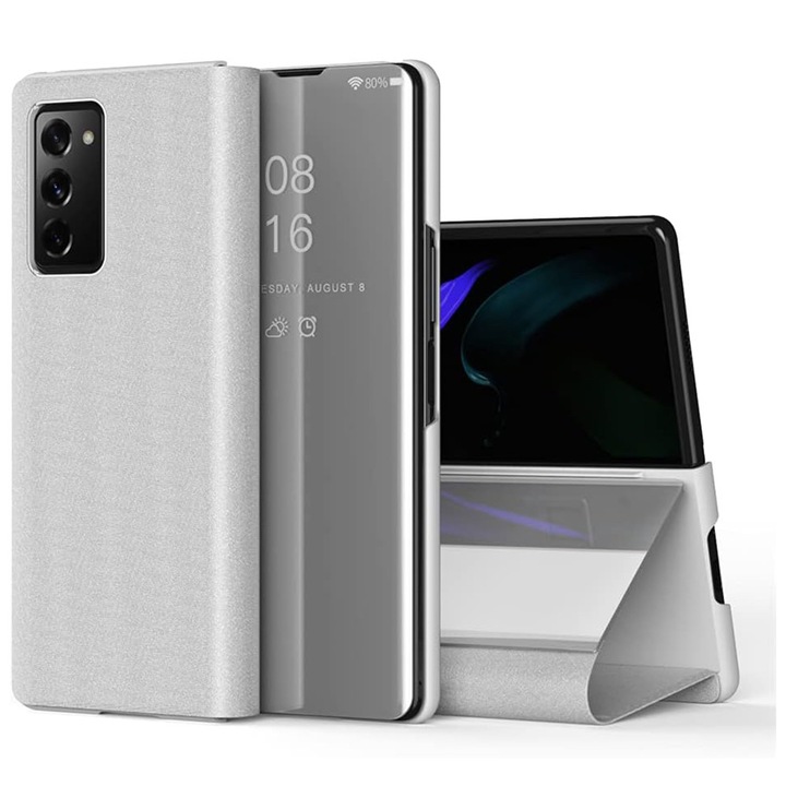 GlossReflex Smart Mirror Flip Case за Apple iPhone SE 2020, гланцово покритие, огледален ефект, полупрозрачен калъф, удароустойчив, прецизни изрези, екокожено покритие, видимост през калъфа, син