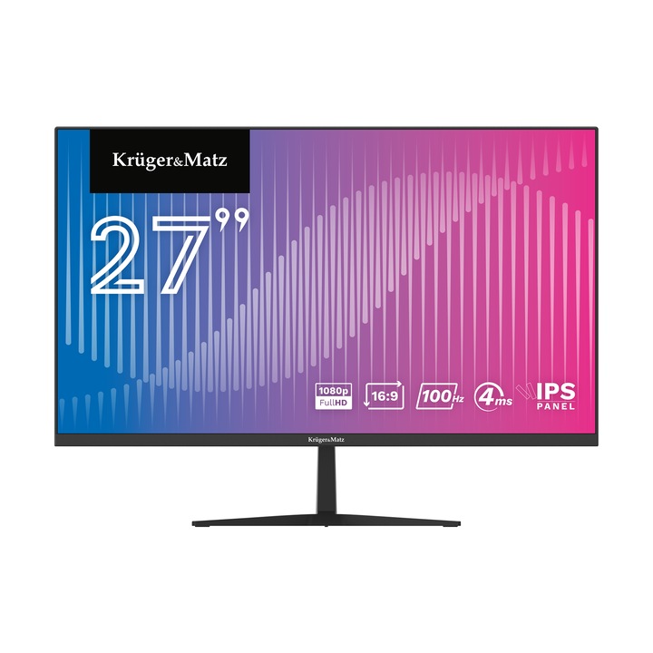 Monitor LED Kruger&Matz 27" Full HD 100Hz IPS cu difuzoare, HDMI, VGA