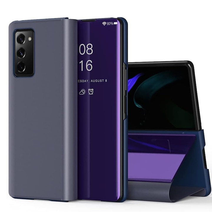 Калъф GlossReflex Smart Mirror Flip за Apple iPhone SE 2020, гланцово покритие, огледален ефект, полупрозрачен калъф, удароустойчив, прецизни изрези, еко кожено покритие, видимост през калъфа, лилав