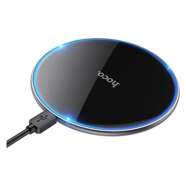 Hoco cw6 pro asztali töltő, 15w, wireless, led fény, fekete