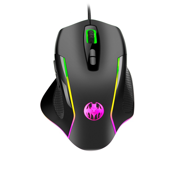 Mouse Hokretme, 10000 DPI, 4 butoane macro, iluminare RGB, pentru PC/Mac/Laptop