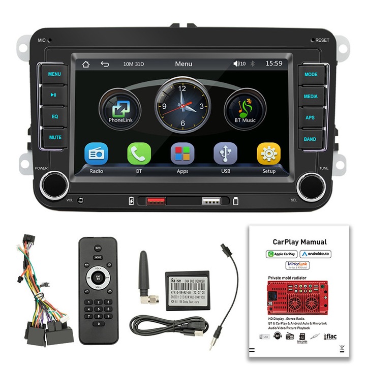 Sistem universal de navigatie auto Volkswagen, navigatie GPS, sistem de navigatie auto, navigatie auto de 7 inchi, Fudisenn, carplay wireless, ecran HD, Bluetooth 5.1, 2 interfete USB, rezolutie 1024x600, negru