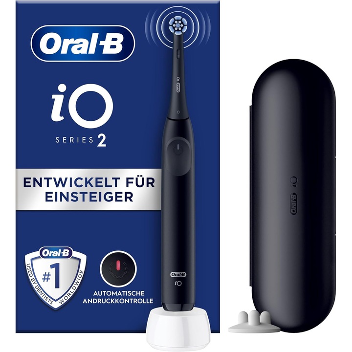 Електрическа четка за зъби Oral-B iO2, 3 режима на миене, 1 глава включена, калъф за носене, черна