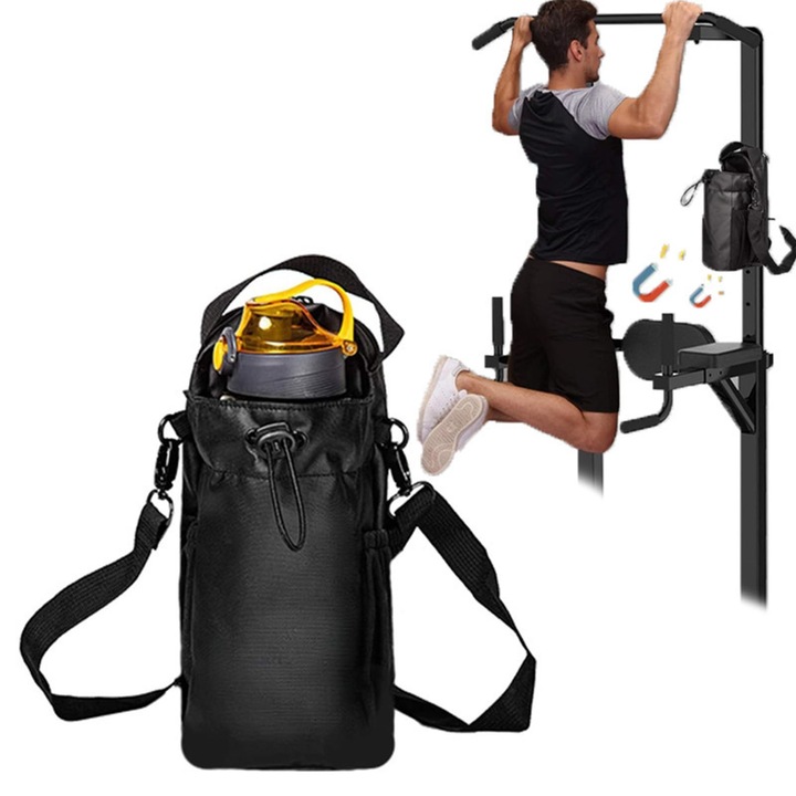 Uniszex mágneses fitnesztáska, kulacstartókkal, vízálló, 25,5x49,6 hüvelyk