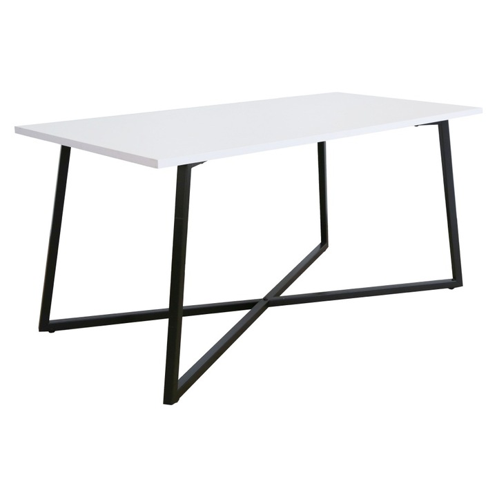 Masuta de cafea DacEnergy©, din MDF laminat, constructie metalica, dreptunghiulara, design geometric atragator, 100 x 50 x 47 cm, alba si neagra