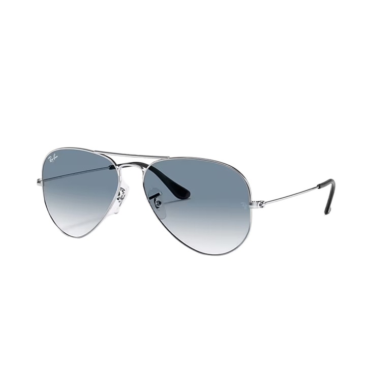 Ochelari de soare Ray-Ban RB3026 Aviator, metal, argintii, degrade albastru, marime standard, set cu husa si carpa de curatare