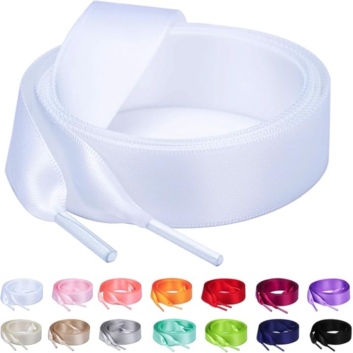 Sireturi de pantofi din satin, 2 perechi, 140cm, alb