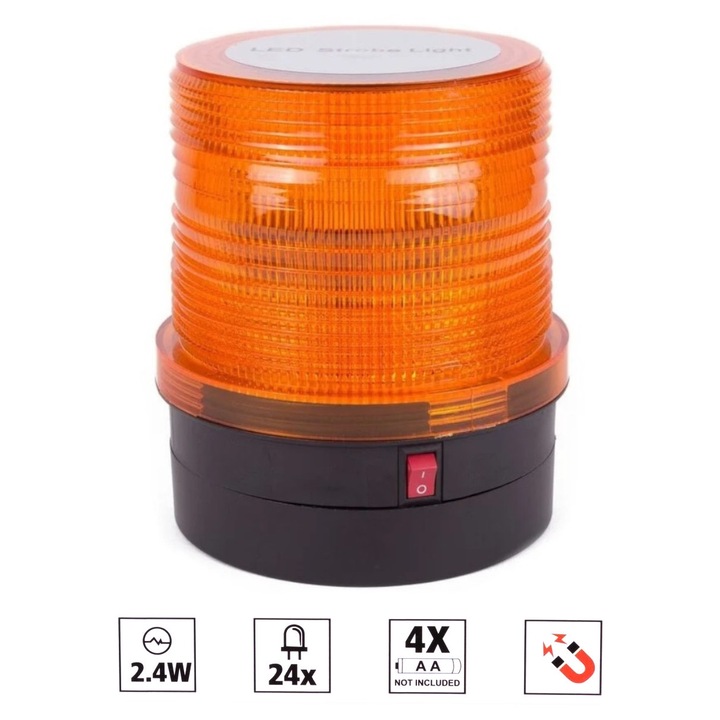 Girofar cu 24 LED fara fir pe baterii, efect de rotatie, cu magnet 2,4W - 12V