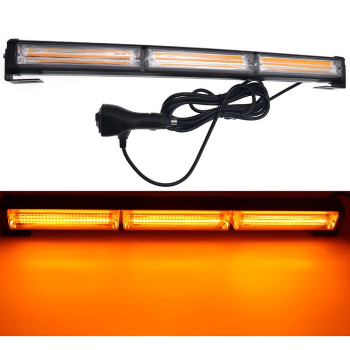 Bara LED girofar BZRSH 45 cm, 54W, 12V, lumina galbena 3000K, functii stroboscop – iluminare auxiliara off-road pentru SUV, 4x4, ATV, camionete, carcasa solida