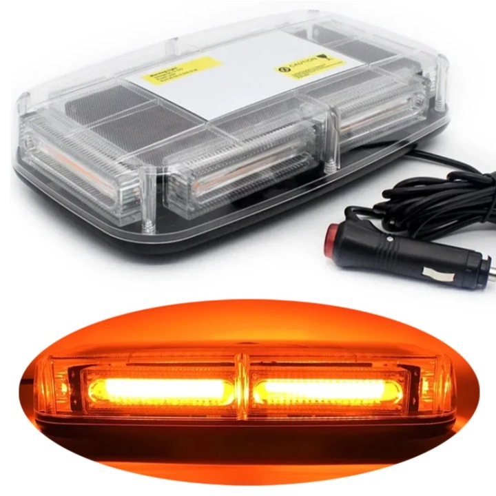Lampa girofar LED, 36W, 12-24V, lumina galbena, stroboscop, magneti cu protectie, mufa bricheta, 3000K