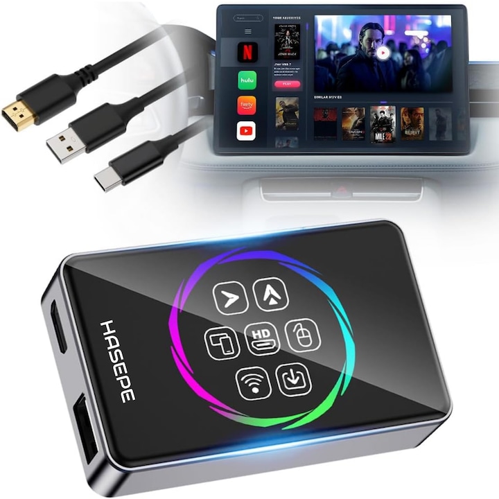 Adaptor Wireless CarPlay Hasepe® AI Box 4GB RAM 32GB Android 11, Adaptor Wireless CarPlay Si Android Auto Wireless Cu Bluetooth Si Dual WiFi 5G, Adaptor Wireless CarPlay Cu HDMI Netflix YouTube Plug And Play, Upgrade Smart Multimedia Pentru Masini