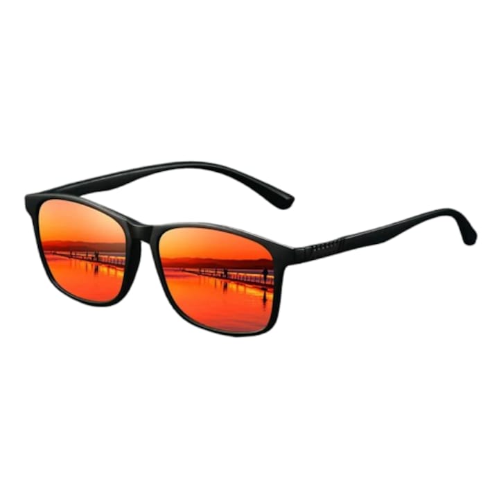 Ochelari de Soare Polarizati Vintage – Design Unisex, Stil Retro de Lux, Anti-Orbire, Protectie UV400, Ideal pentru Condus sau alte activitati in aer liber, Lentila Rosie