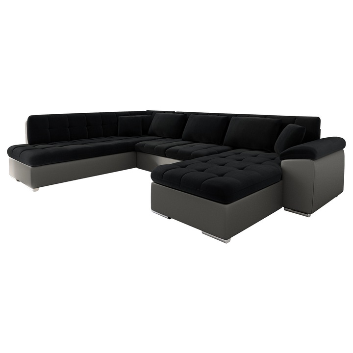 Coltar rabatabil Tony Bis cu lada Dreapta, MIRJAN 24, gri + negru, 76x205x348 cm